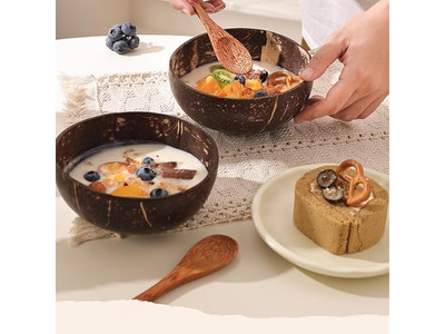 6 Cuenco de Coco Madera de Haya Set de Bayas Artesanías Cáscaras Platos Perlados Vela Aromática