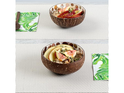 Juego de Cuencos de Ensalada de Acai Hecho a Mano Artesanía Práctica Mono de Coco Mosaico Mitad de Cáscaras