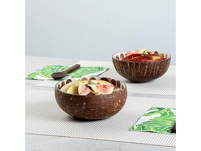 Juego de Cuencos de Ensalada de Acai Hecho a Mano Artesanía Práctica Mono de Coco Mosaico Mitad de Cáscaras
