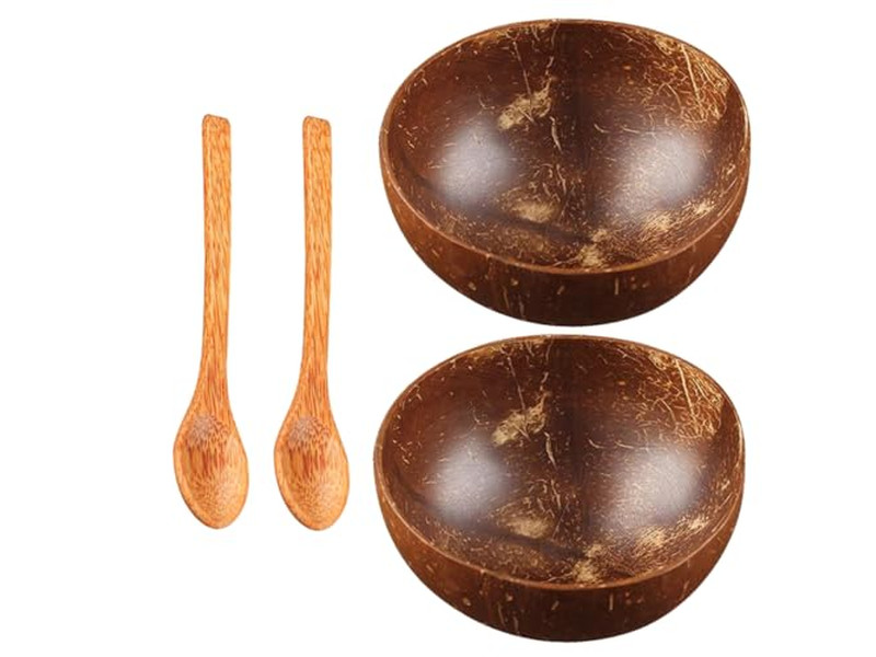 Cuenco de Coco Diseño de Palma con Cáscaras Set de Cuencos de Madera Tejidos a Mano