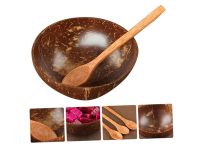 Cuenco de Coco Diseño de Palma con Cáscaras Set de Cuencos de Madera Tejidos a Mano
