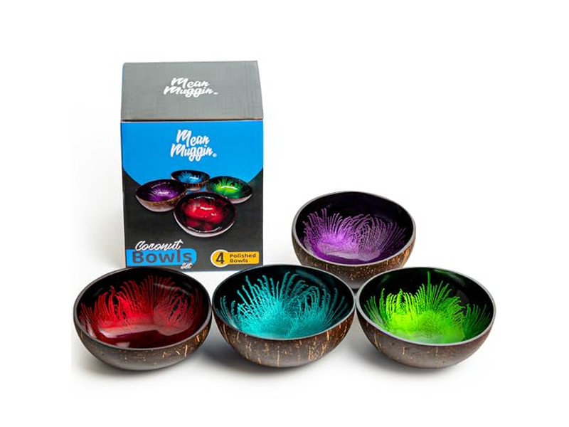 Juego de Cuencos Ecológicos Hechos a Mano Cuencos de Madera de Coco para Sopa en Forma de Diamante