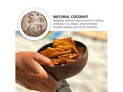 Cuenco de Coco Grabado Mitades de Cáscara de Coco Set de Servir Grande Soporte Natural