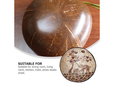 Cuenco de Coco Grabado Mitades de Cáscara de Coco Set de Servir Grande Soporte Natural