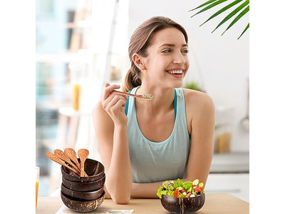 Cuenco de Ensalada de Frutas Masa de Pastel Roca Juego de Cocina de Madera Máscara de Bambú Cáscara de Coco