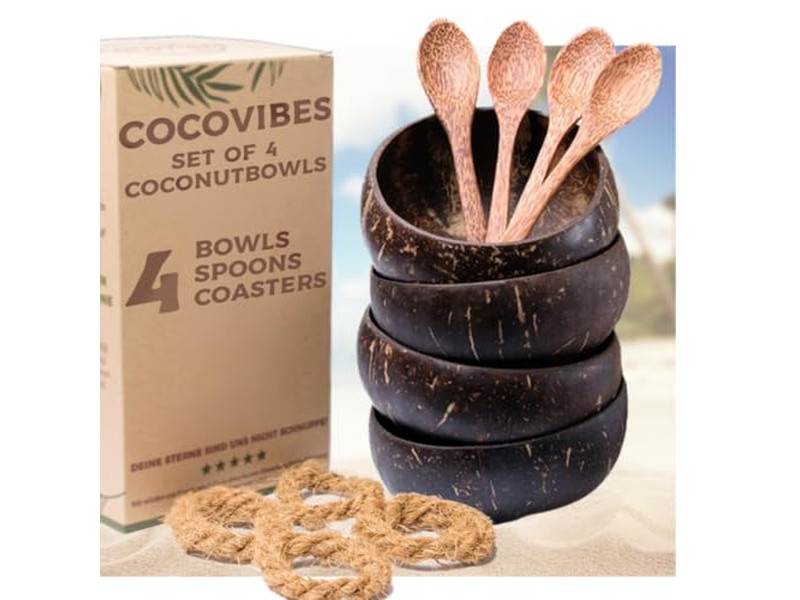 Cuenco de Coco Macramé con Concha Impresa de 8 Pulgadas 6 Flores