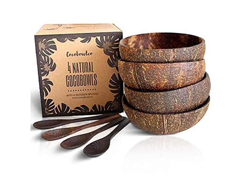 Cuenco de Sopa de Coco Logo Tarro Cuencos Bebé Bali Boho Juegos a Granel Conjunto Crudo 11Cm Bonito Mitad