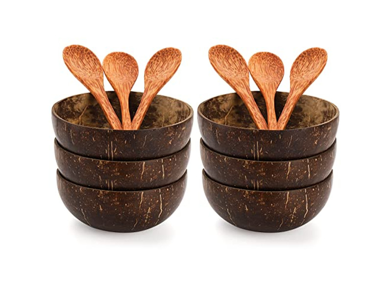 Cuenco para Servir Cuencos de Bambú Cocos Tenedores de Coco Cocopalm Plato Cuchara Soporte